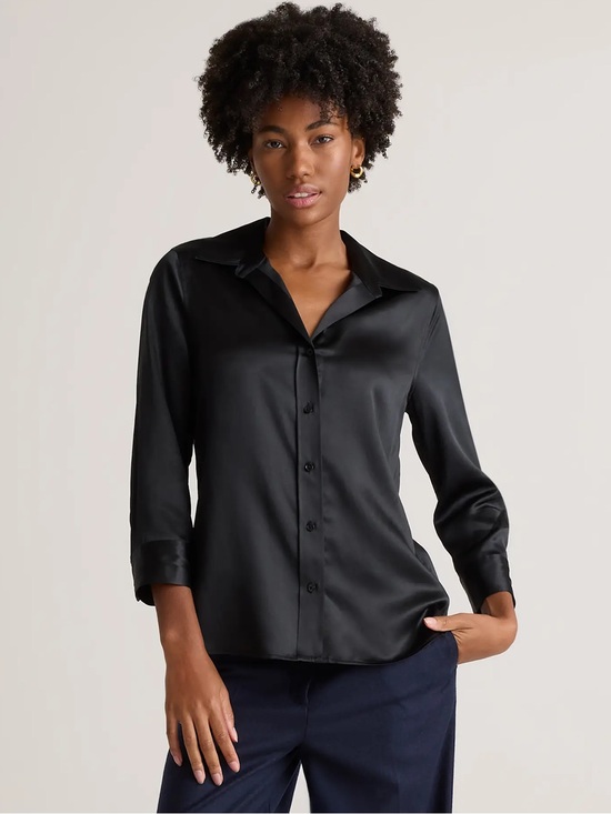 Quince Tops - Quince Washable Silk Three-Quarter Sleeve Shirt - M